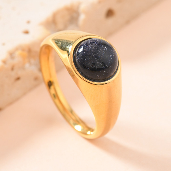 Fashion Stainless Steel Casting Jewelry Palace Style Casting Round Inlaid Natural Stone Titanium Steel Ring Manufacturer