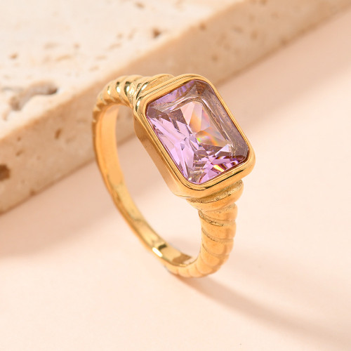 European and American Cross-Border Stainless Steel Casting Twisted Spiral Ring Vintage Style Square Gemstone Titanium Steel Ring Manufacturer