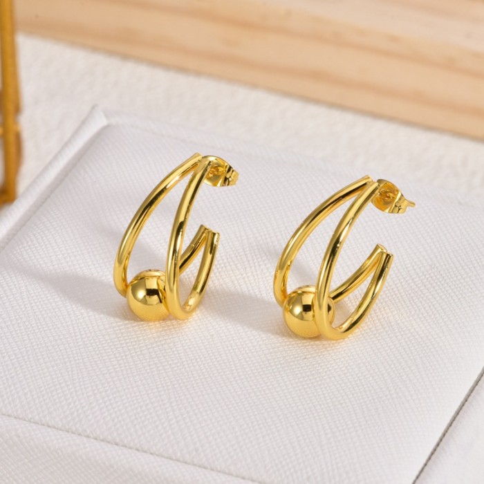 Style Stainless Steel Earrings Light Luxury High-End Exaggerated Ear Jewelry Design Sense Niche Retro Gold Asymmetric...