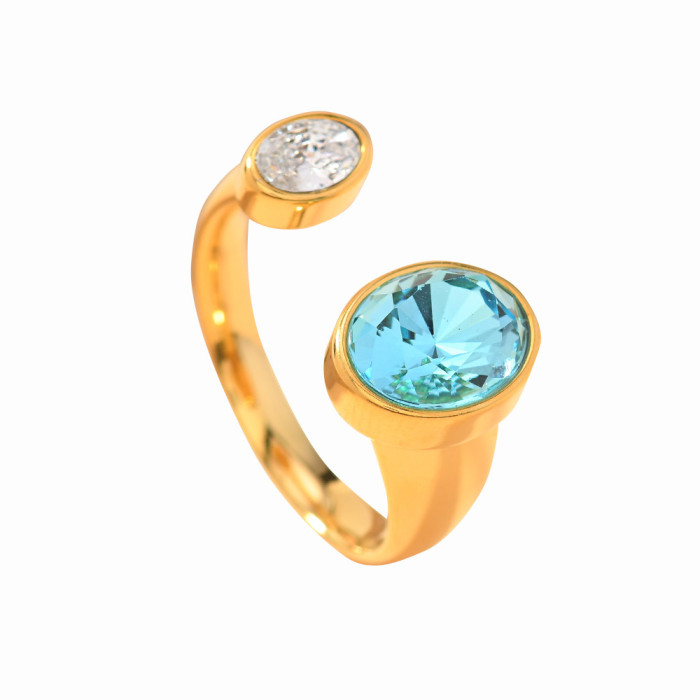 Titanium Steel Open Ring Simple Geometric Cast Oval Zirconia Ring 18K Gold Jewelry Wholesale