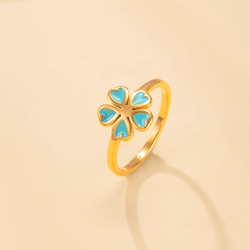 Amazon Hot-Selling Stainless Steel Ring Welding Brand Drip Colorful Oil Flower Ring Simple Non-Fading Titanium Steel Hand Jewelry