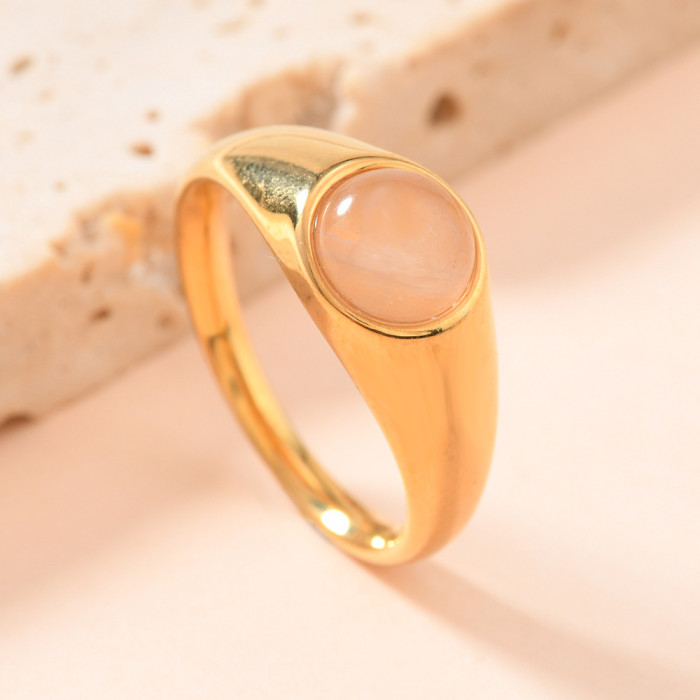 Fashion Stainless Steel Casting Jewelry Palace Style Casting Round Inlaid Natural Stone Titanium Steel Ring Manufacturer