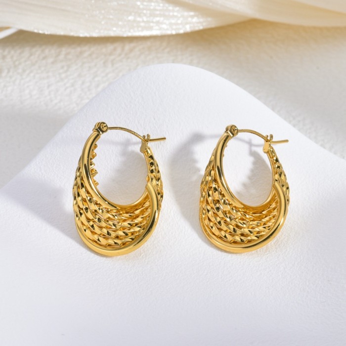 Retro Line Stainless Steel Earrings Light Luxury Gold Niche Fashion Personality Non-Fading Earrings for Women Geometric