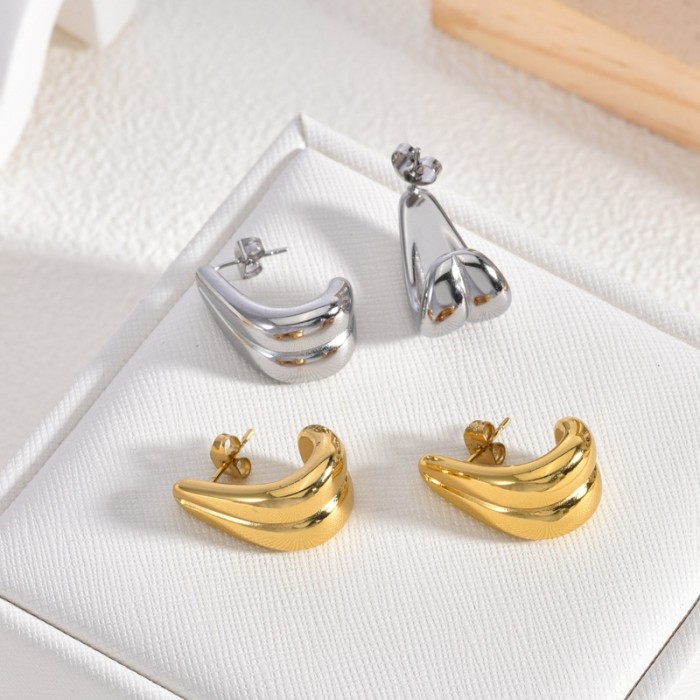 Light Luxury Stainless Steel Earrings Niche High-end Autumn Winter Pendant Exaggerated Earrings Women's Simple Hoop V...