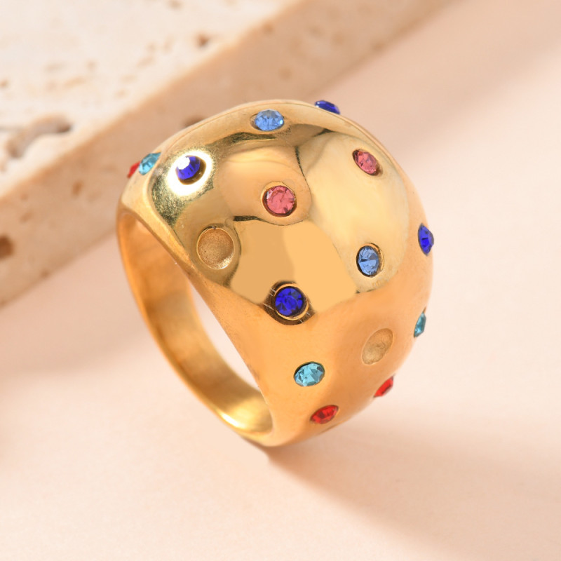 European and American Court Style Stainless Steel Ring Fashionable Light Luxury Cast Planet Colorful Rhinestone Ring Women's Jewelry