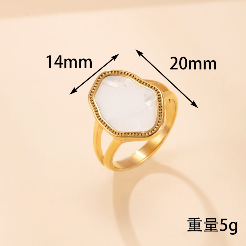 European and American Hot-Selling Stainless Steel Ring Embossed Irregular White Shell Index Finger Ring Vintage High-End Titanium Steel Jewelry Manufacturer