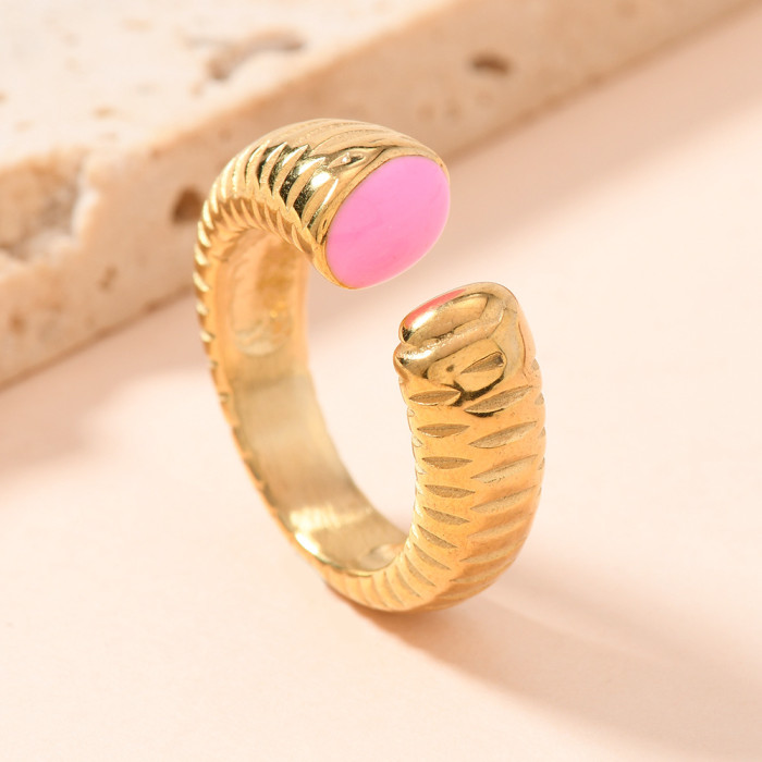 European and American Cross-Border Stainless Steel Casting Ring High-End Texture Pattern Three-Dimensional Dopamine Colorful Oil Open Ring Factory