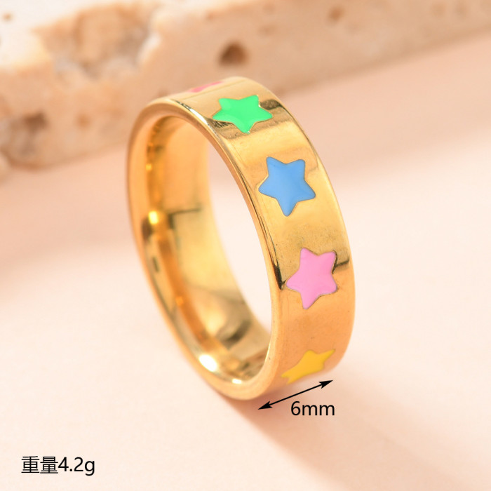 European and American Titanium Steel Jewelry Creative Cute Gold Colorful Oil Flower Heart Stainless Steel Ring for Women Manufacturer