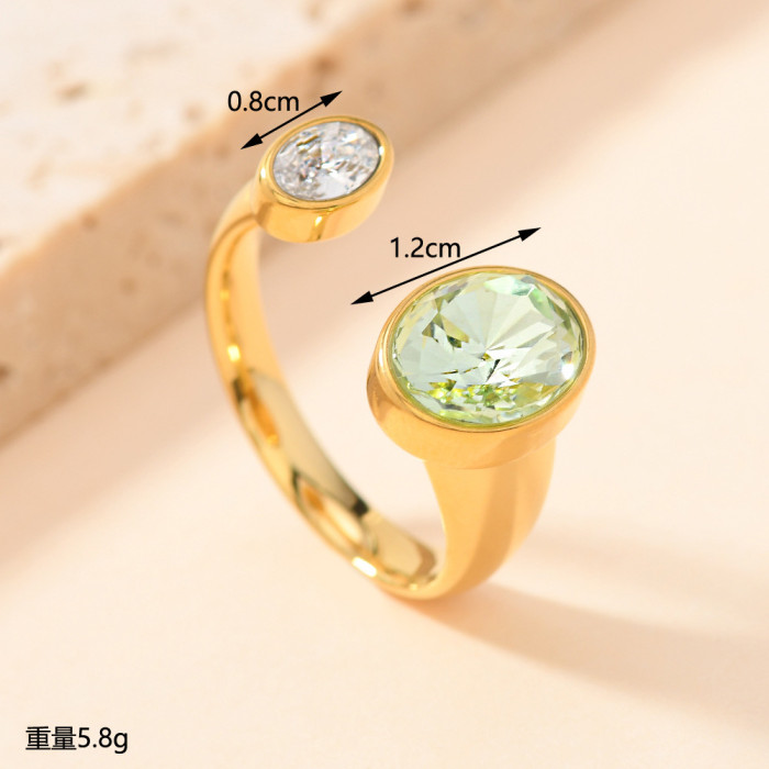 Titanium Steel Open Ring Simple Geometric Cast Oval Zirconia Ring 18K Gold Jewelry Wholesale