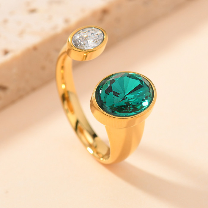 Titanium Steel Open Ring Simple Geometric Cast Oval Zirconia Ring 18K Gold Jewelry Wholesale