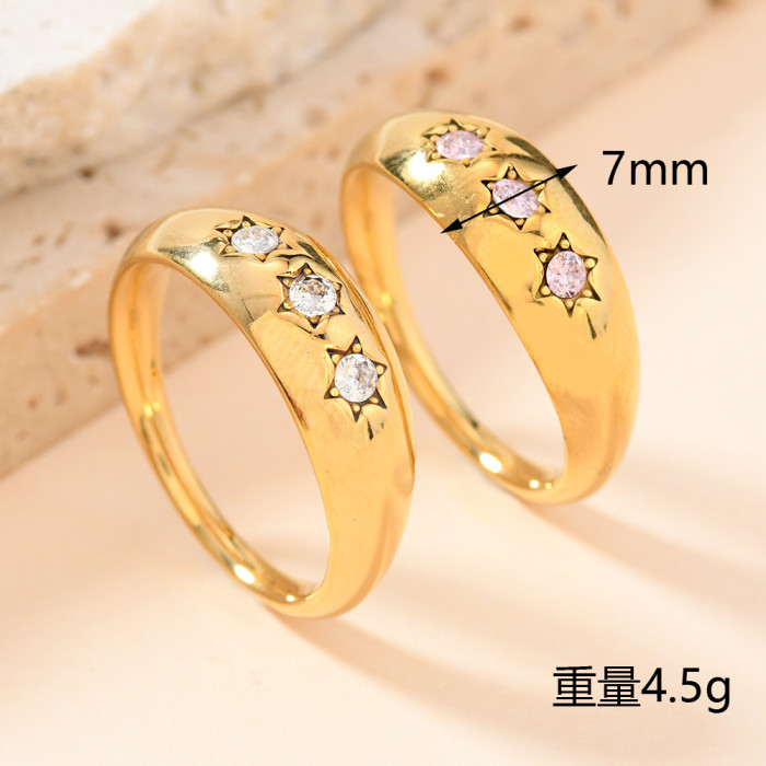 European and American Bestselling Stainless Steel Ring Cast Colorful Hexagram Ring Minimalist Style Titanium Steel Non-Fading Jewelry Wholesale
