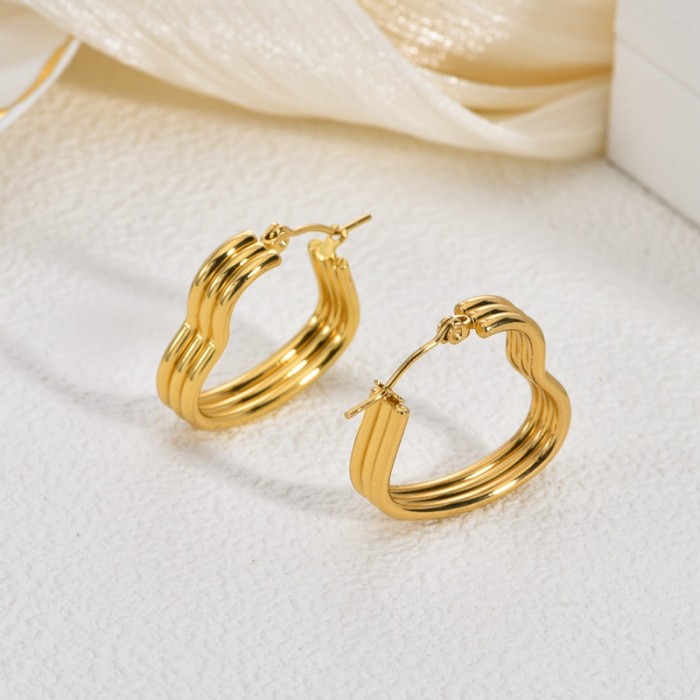 Golden Wheat Ear Stainless Steel Earrings Light Luxury Geometric Exaggerated Earrings for Women Niche Asymmetric High...