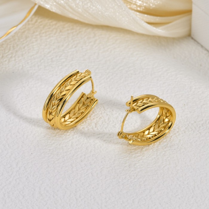 Golden Wheat Ear Stainless Steel Earrings Light Luxury Geometric Exaggerated Earrings for Women Niche Asymmetric High...