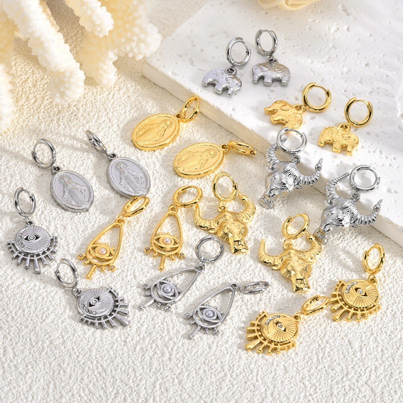 European and American Cross-Border Stainless Steel Earrings Trendy Ethnic Style Evil Eye Fashion Versatile Ins Style Multiple Styles Hoop Earrings