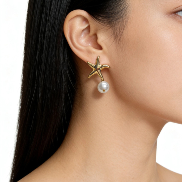 Golden Pearl Stainless Steel Earrings Light Luxury High-end Earrings Exaggerated Tassel Earrings Design Sense Niche E...