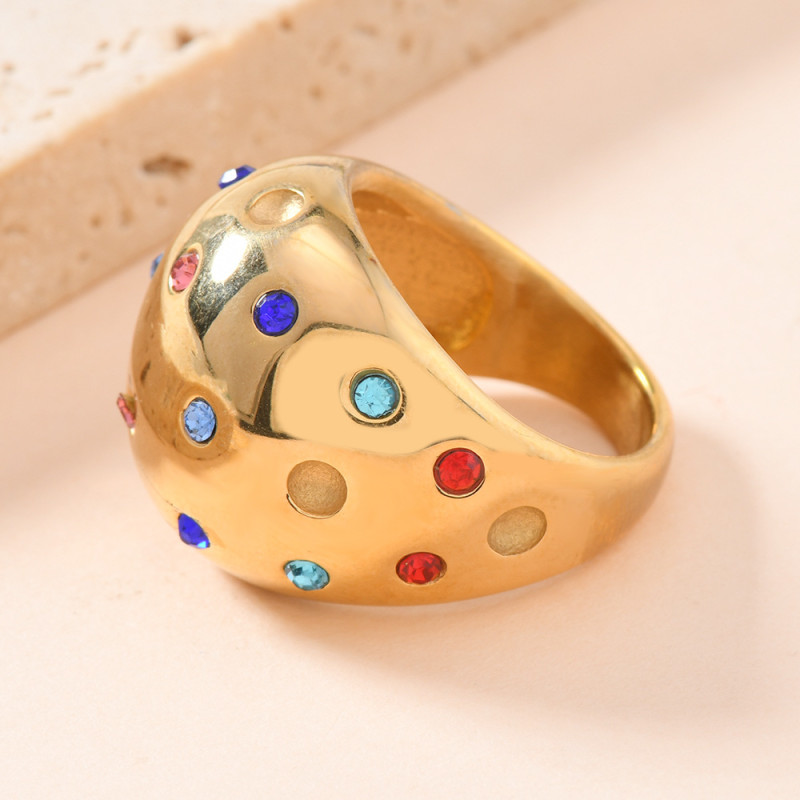 European and American Court Style Stainless Steel Ring Fashionable Light Luxury Cast Planet Colorful Rhinestone Ring Women's Jewelry