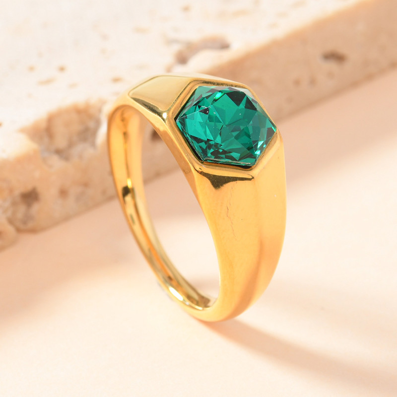 European and American Stainless Steel Jewelry Casting Hexagonal Inlaid Colorful Diamond Ring Unisex Fashion Personality Titanium Steel Ring