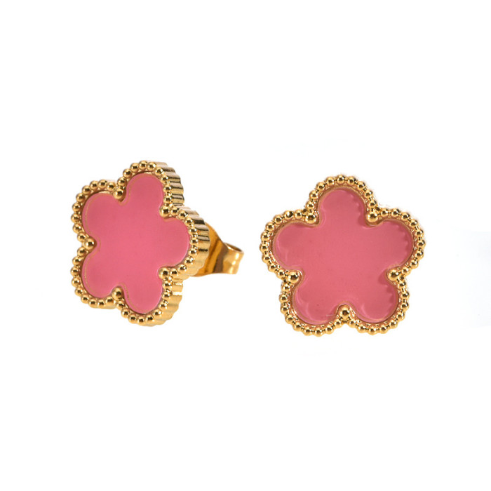 Hot-Selling Five-Leaf Flower Stainless Steel Earrings Niche Design High-End Fashion Versatile 18K Gold Wholesale New...