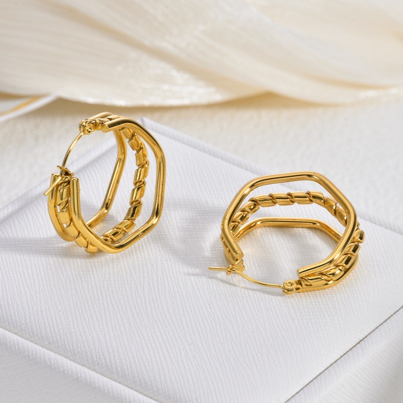 Cross-Border Stainless Steel Earrings Studs Vintage Fashion Personality Irregular Gold Earrings for Women European and American Style Geometric Exquisite
