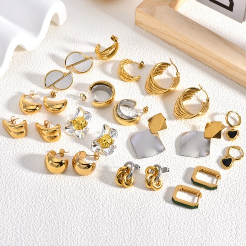 European and American Light Luxury Stainless Steel Earrings Niche High-end Autumn Winter Pendant Exaggerated Earrings Women's Simple Hoop Vintage Accessories