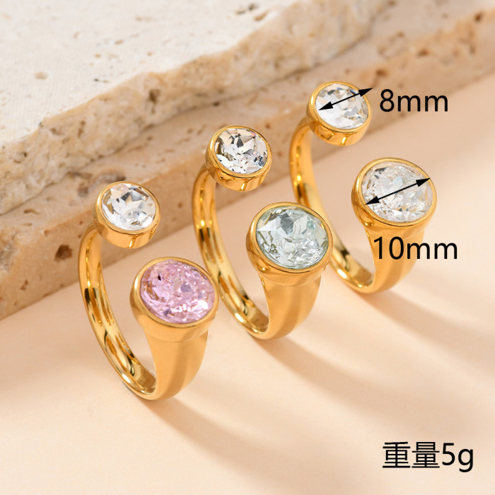 European and American Cross-Border Stainless Steel Jewelry Round Open Zircon Ring Ins Style Niche Design Titanium Steel Ring Wholesale