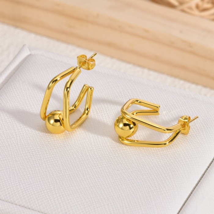 Style Stainless Steel Earrings Light Luxury High-End Exaggerated Ear Jewelry Design Sense Niche Retro Gold Asymmetric...