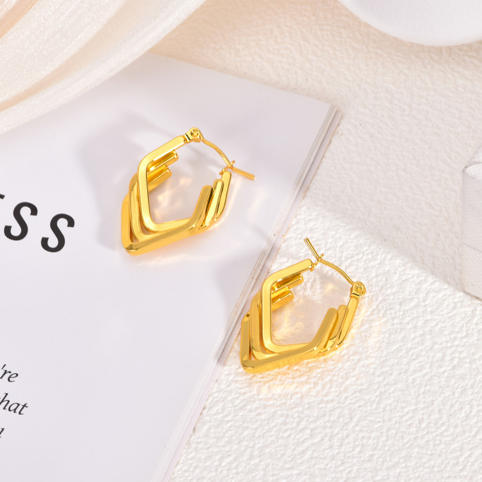 Style Gold Stainless Steel Earrings Light Luxury High-end Feel Autumn Winter Exaggerated Ear Jewelry Round Face Versa...