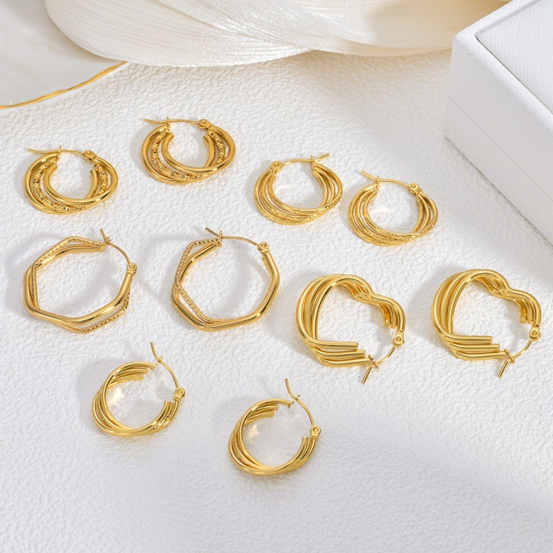 European and American Style Personality Line Stainless Steel Earrings Niche High-end Sense Stud Earrings Light Luxury Fashion Retro Gold Exaggerated Ear Jewelry