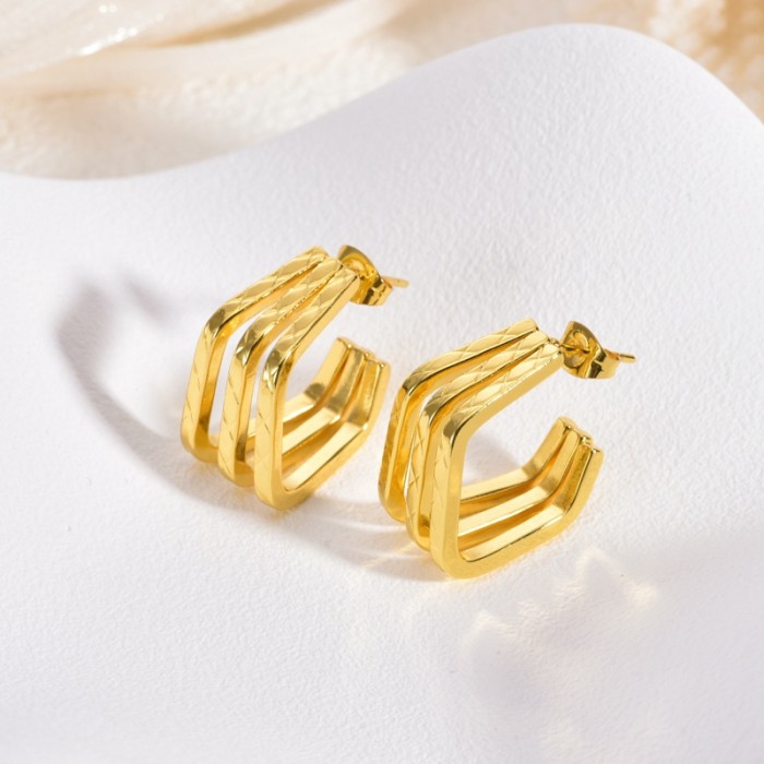Style Gold Autumn Winter Stainless Steel Large Earrings Light Luxury High-end Exaggerated Ear Jewelry Design Sense Ni...