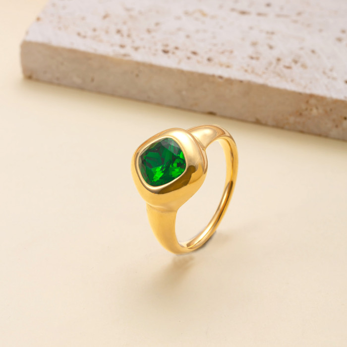 Stainless Steel Ring Casting Square Natural Stone Ring for Women Vintage Palace Style Titanium Steel Jewelry Wholesale