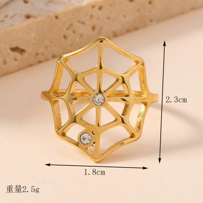 European and American Hot-Selling Stainless Steel Rings for Men and Women, Cut Hollow Spider Web Diamond-Encrusted Rings, Hip-Hop Personality Rings, Jewelry