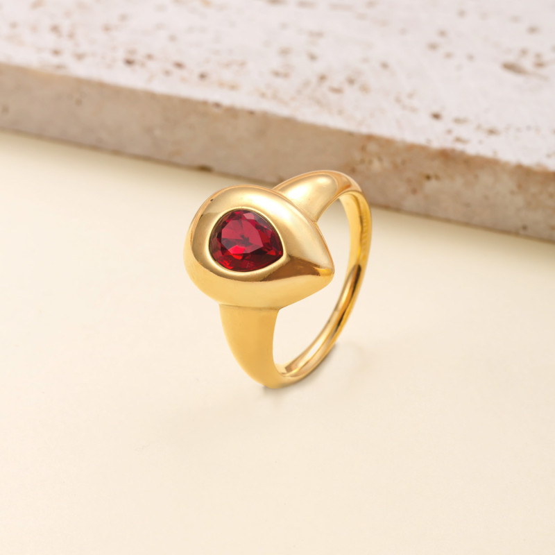 Cross-Border New Titanium Steel Ring Cast Water Drop Shape Diamond-Studded Ring High-End Feel 18k Gold Plated Stainless Steel Jewelry Factory