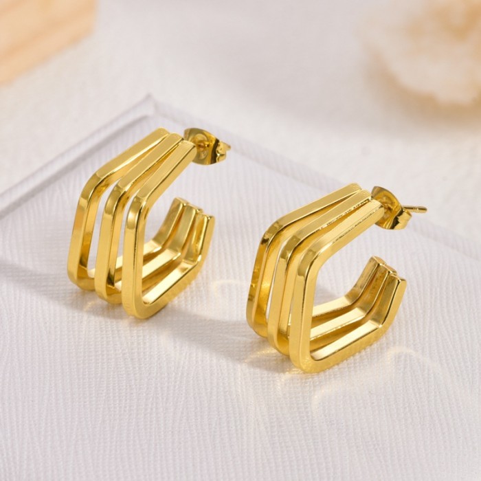 Light Luxury Stainless Steel Earrings Elegant High-end Sense of Design Niche Exaggerated Large Gold Women's Stud Earr...