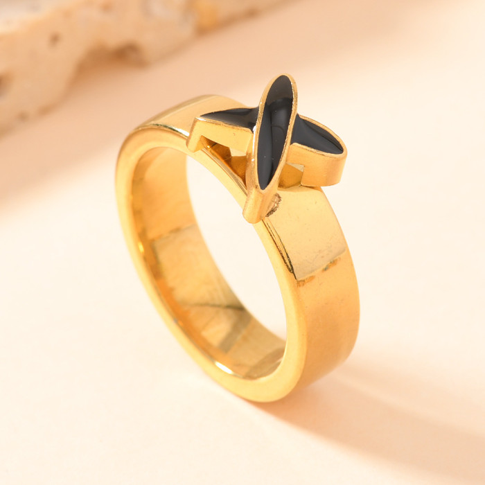 European and American Cross-Border Stainless Steel Jewelry Oil Pressure Cross Colorful Drip Oil Ring for Women Niche 18K Gold Plated Couple Ring