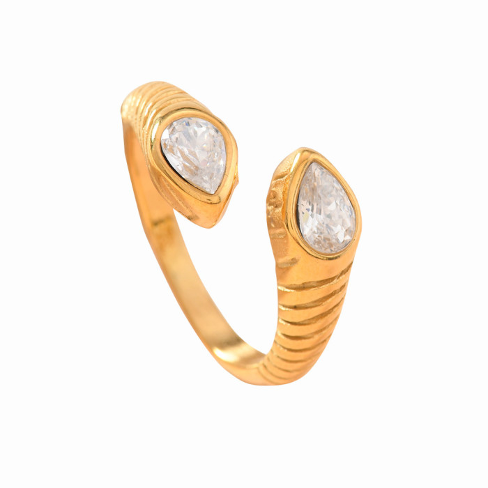 Cross-Border Hot Sale Stainless Steel Casting Jewelry Fashion Design Light Luxury Snake Head Inlaid Diamond Open Titanium Steel Couple Rings
