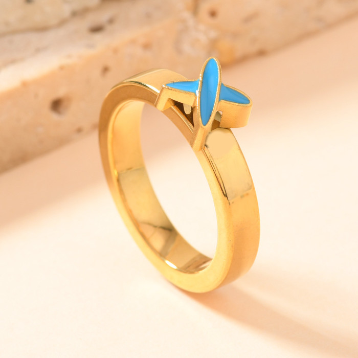 European and American Cross-Border Stainless Steel Jewelry Oil Pressure Cross Colorful Drip Oil Ring for Women Niche 18K Gold Plated Couple Ring
