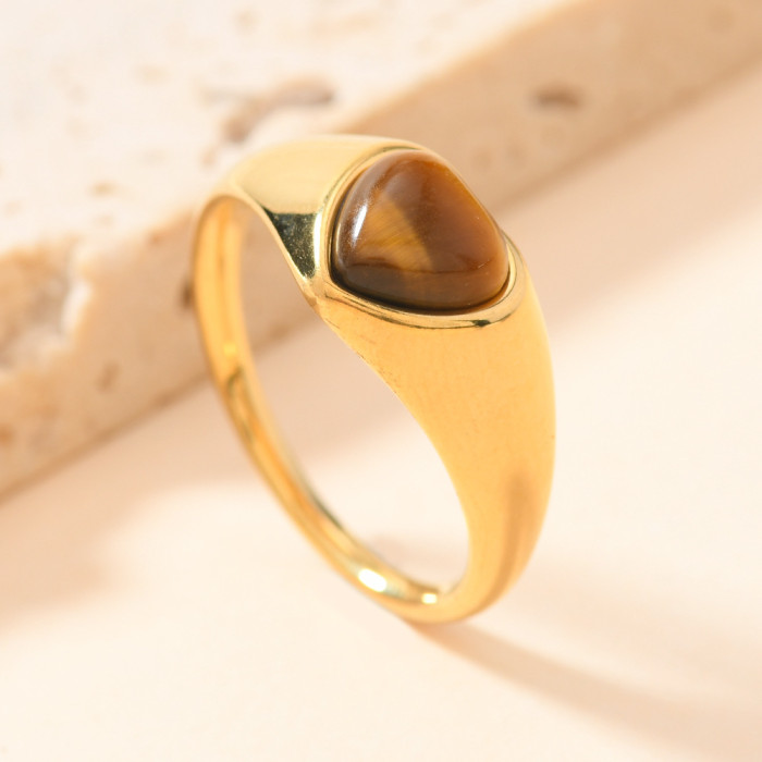 Stainless Steel Jewelry Fashion Cast Heart Inlaid Natural Stone Gemstone Ring Niche Design Jewelry