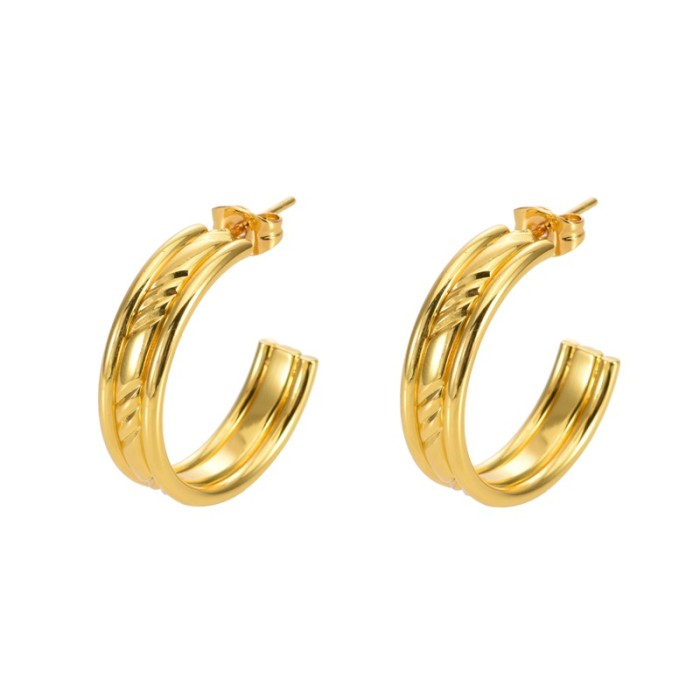 Light Luxury Stainless Steel Earrings Elegant High-end Sense of Design Niche Exaggerated Large Gold Women's Stud Earr...