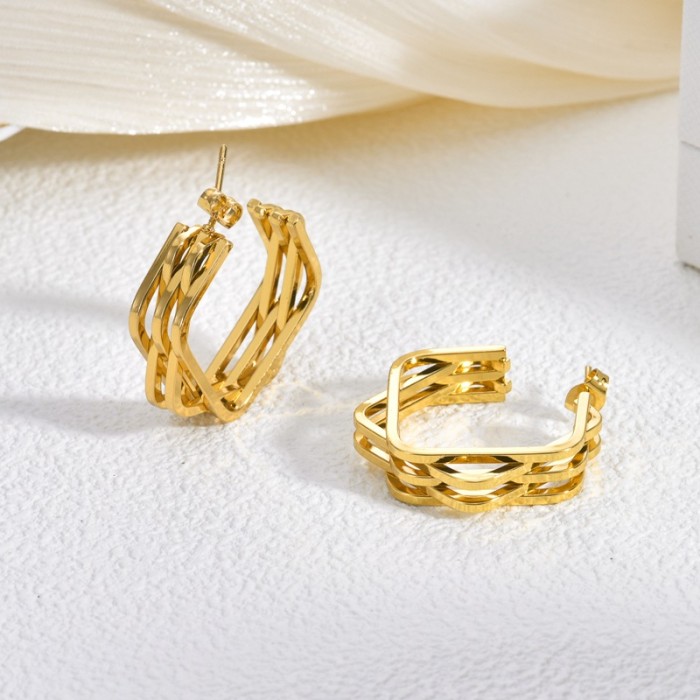 Style Gold Color Stainless Steel Hoop Earrings Light Luxury High-end Vintage Exaggerated Autumn Winter Earrings Desig...