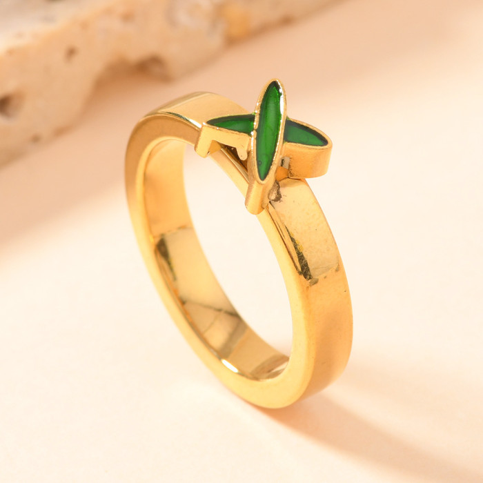 European and American Cross-Border Stainless Steel Jewelry Oil Pressure Cross Colorful Drip Oil Ring for Women Niche 18K Gold Plated Couple Ring