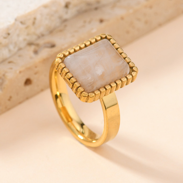 Stainless Steel Jewelry Casting Polka Dot Rectangular Natural Stone Ring Fashion Couple Ring Manufacturer
