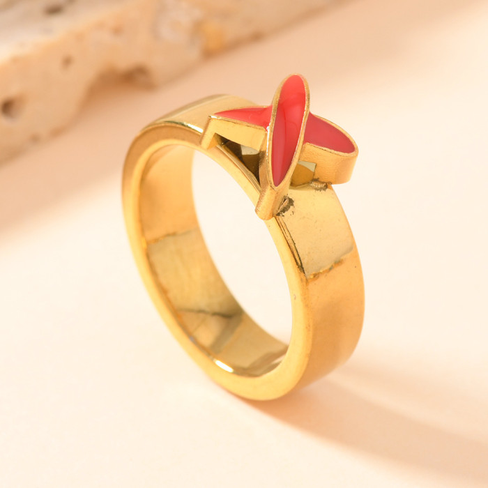 European and American Cross-Border Stainless Steel Jewelry Oil Pressure Cross Colorful Drip Oil Ring for Women Niche 18K Gold Plated Couple Ring