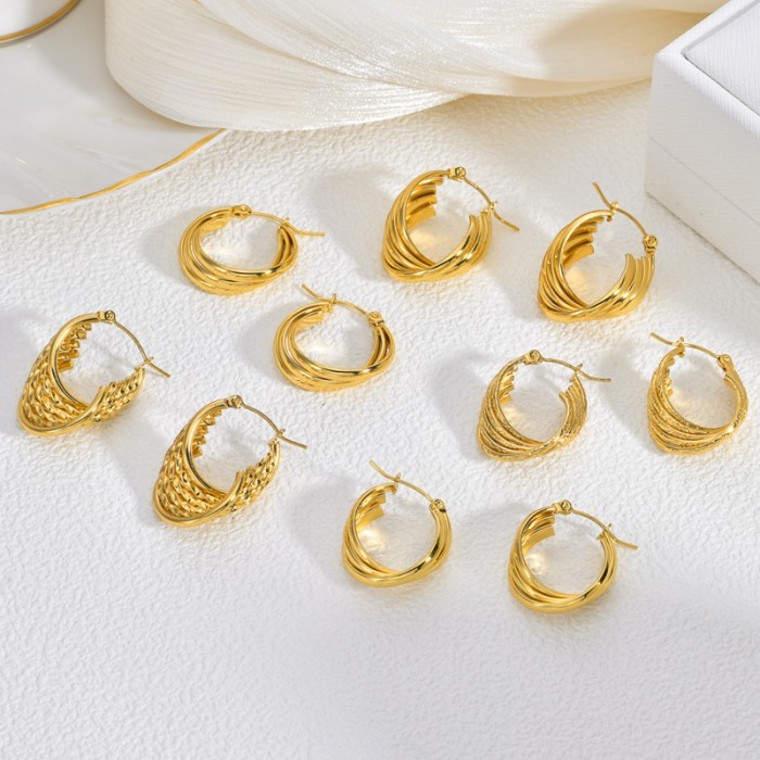 Retro Line Stainless Steel Earrings Light Luxury Gold Niche Fashion Personality Non-Fading Earrings for Women Geometric