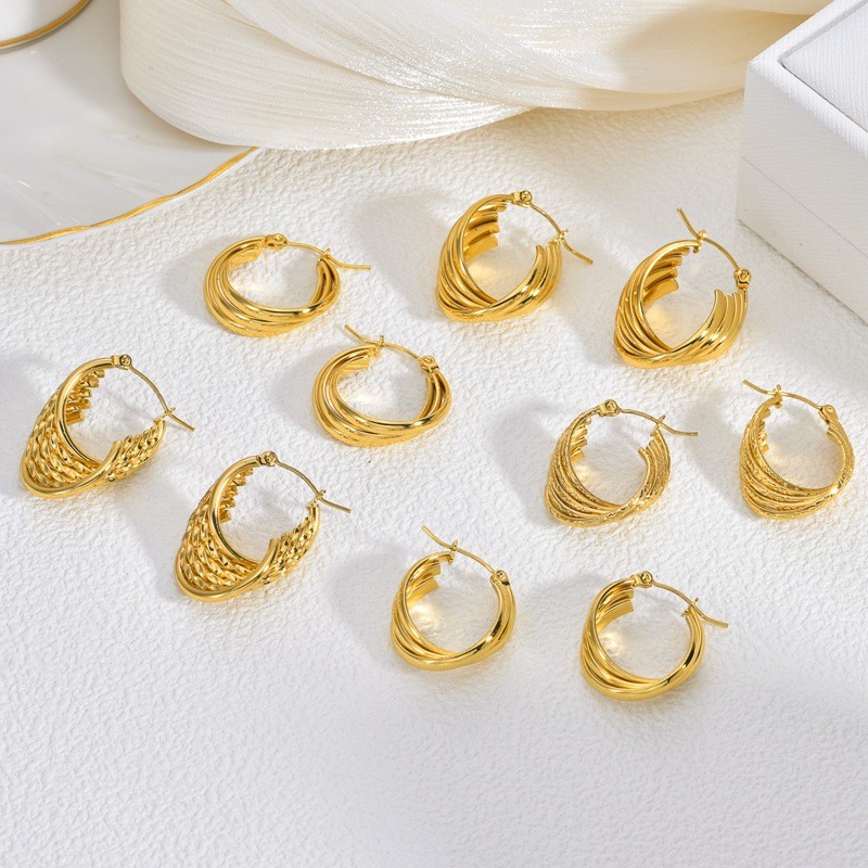 European and American Retro Line Stainless Steel Earrings Light Luxury Gold Niche Fashion Personality Non-Fading Earrings for Women Geometric