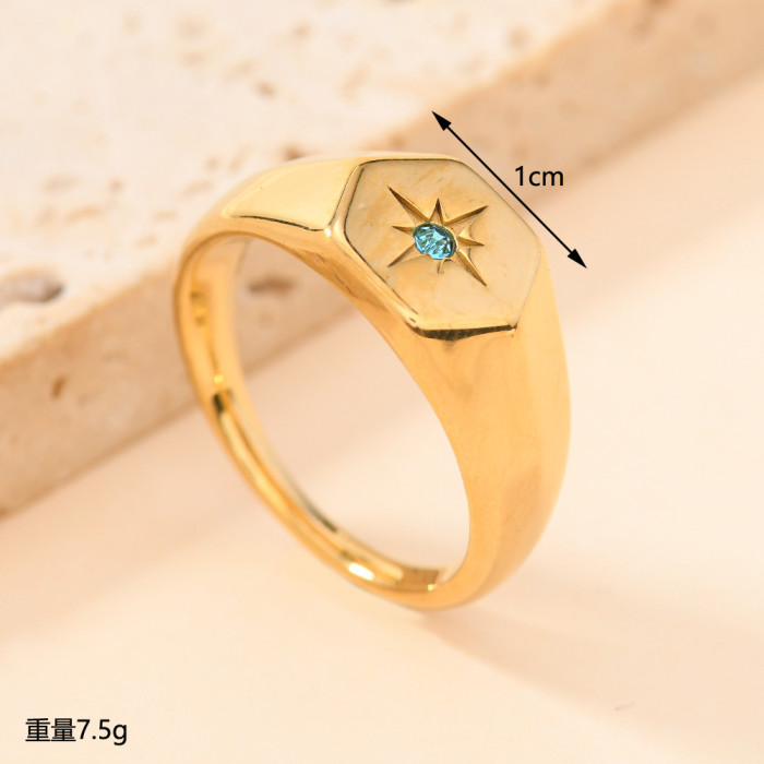 Cross-Border Hot Selling Stainless Steel Jewelry Fashion Casting Hexagonal Diamond Ring Eight-Pointed Star Ring Couple Ring