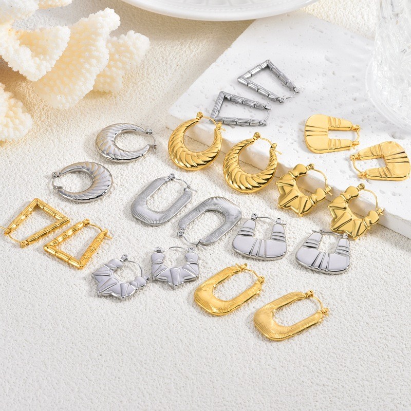 European and American Cross-Border Stainless Steel Earrings Fashion Versatile Non-Fading Light Luxury High-End Spring Summer 18K Gold Women's Earrings