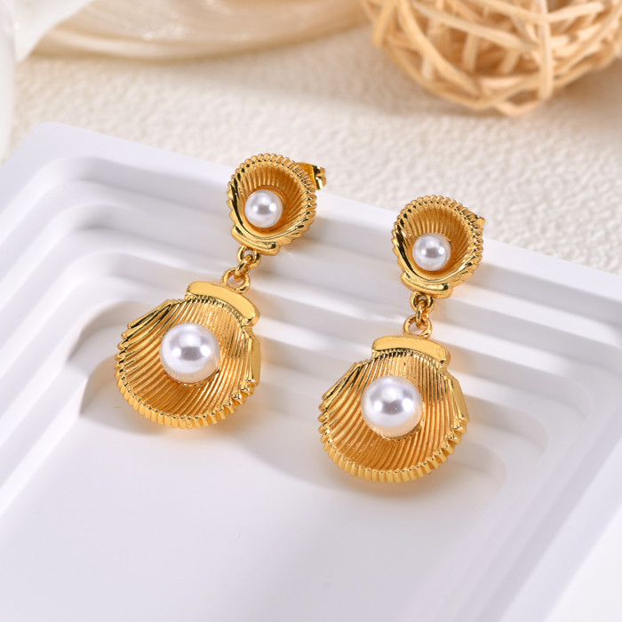 Golden Pearl Stainless Steel Earrings Light Luxury High-end Earrings Exaggerated Tassel Earrings Design Sense Niche E...