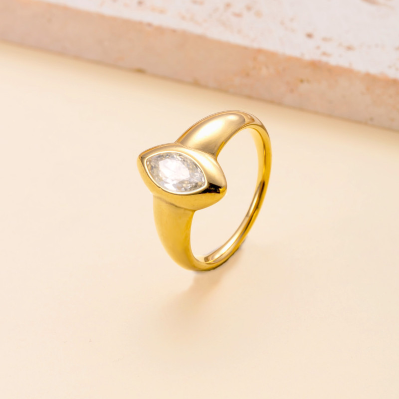 Cross-Border New Stainless Steel Ring Casting Geometric Inlaid Zircon Ring Vintage Light Luxury Non-Fading Titanium Steel Jewelry Factory
