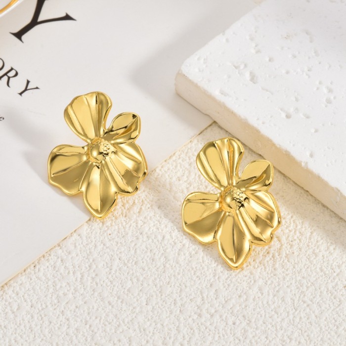 Bestselling Stainless Steel Earrings Light Luxury High-End French Style Fashion Simple Commuting Women's Flower Stud...