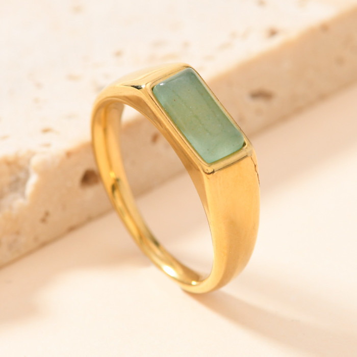 Stainless Steel Ring Casting Rectangular Inlaid Natural Stone Ring Fashion Simple Light Luxury Couple Rings